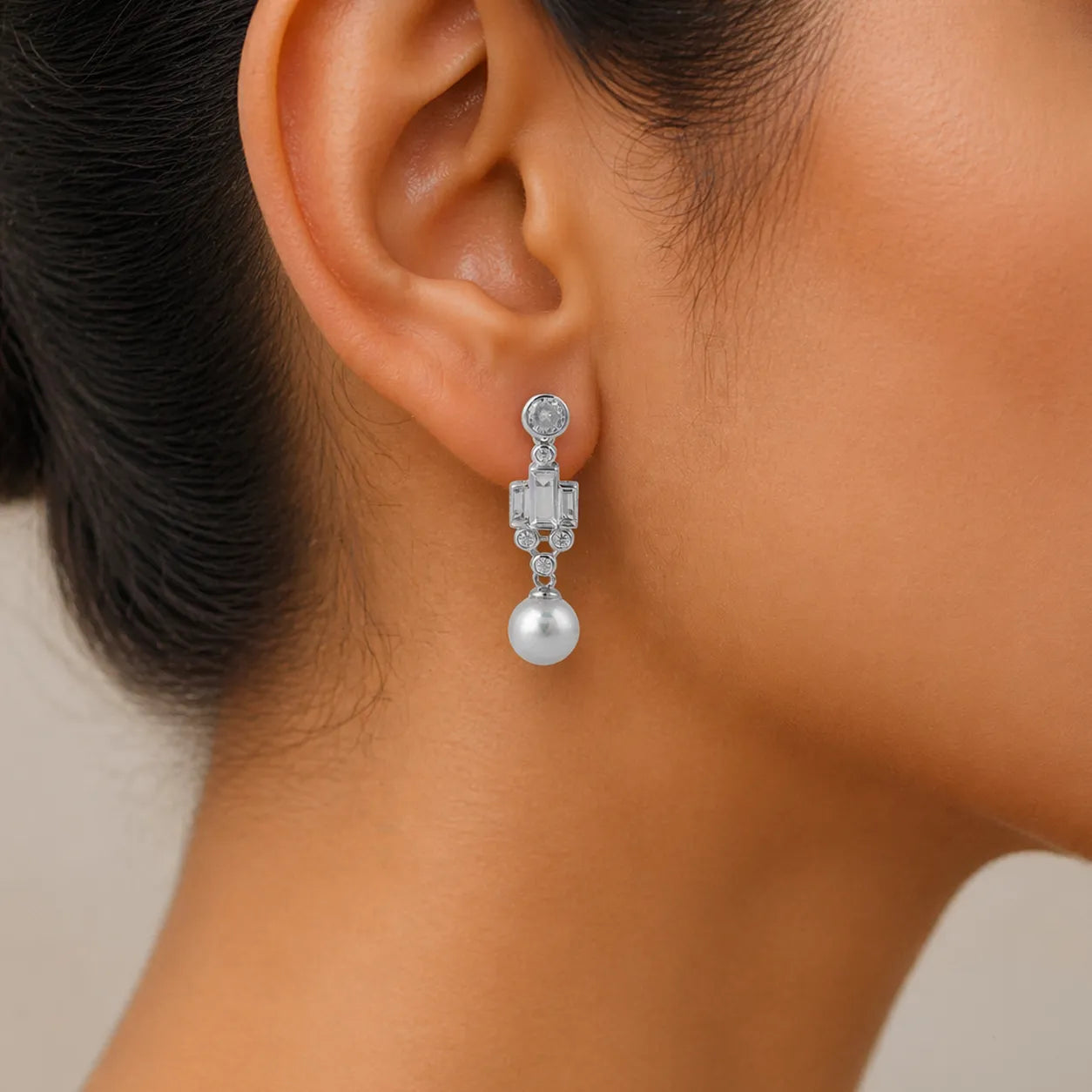 Luxury Silver Earrings with Natural Akoya Pearls and Baguette Zircon Detailing