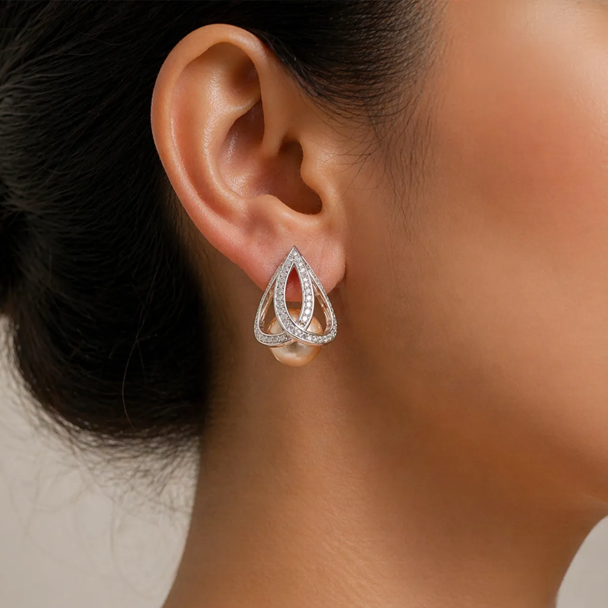 Elegant Silver Teardrop Earrings with Golden South Sea Pearls