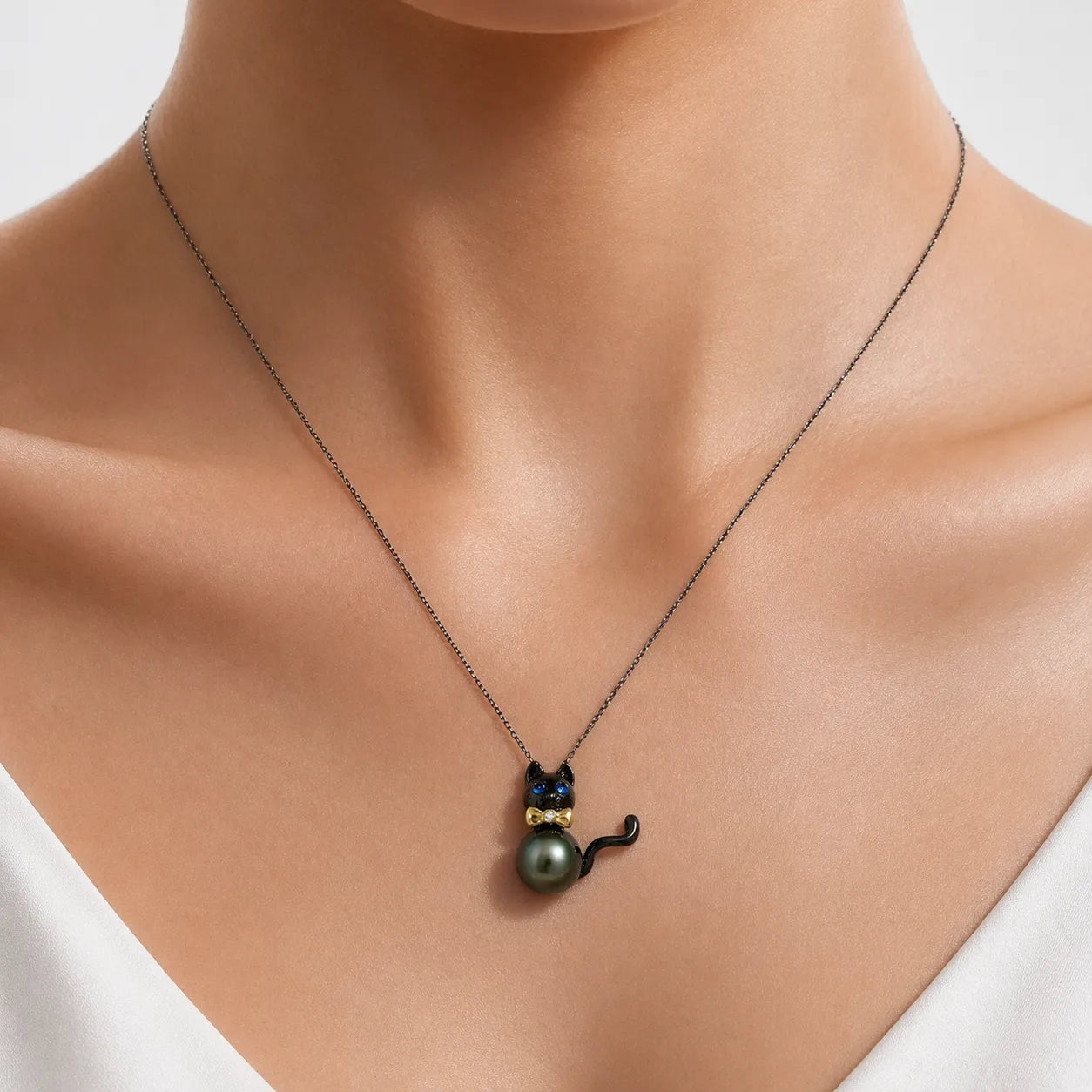 Golden Bow Cat Tahitian Pearl Pendant