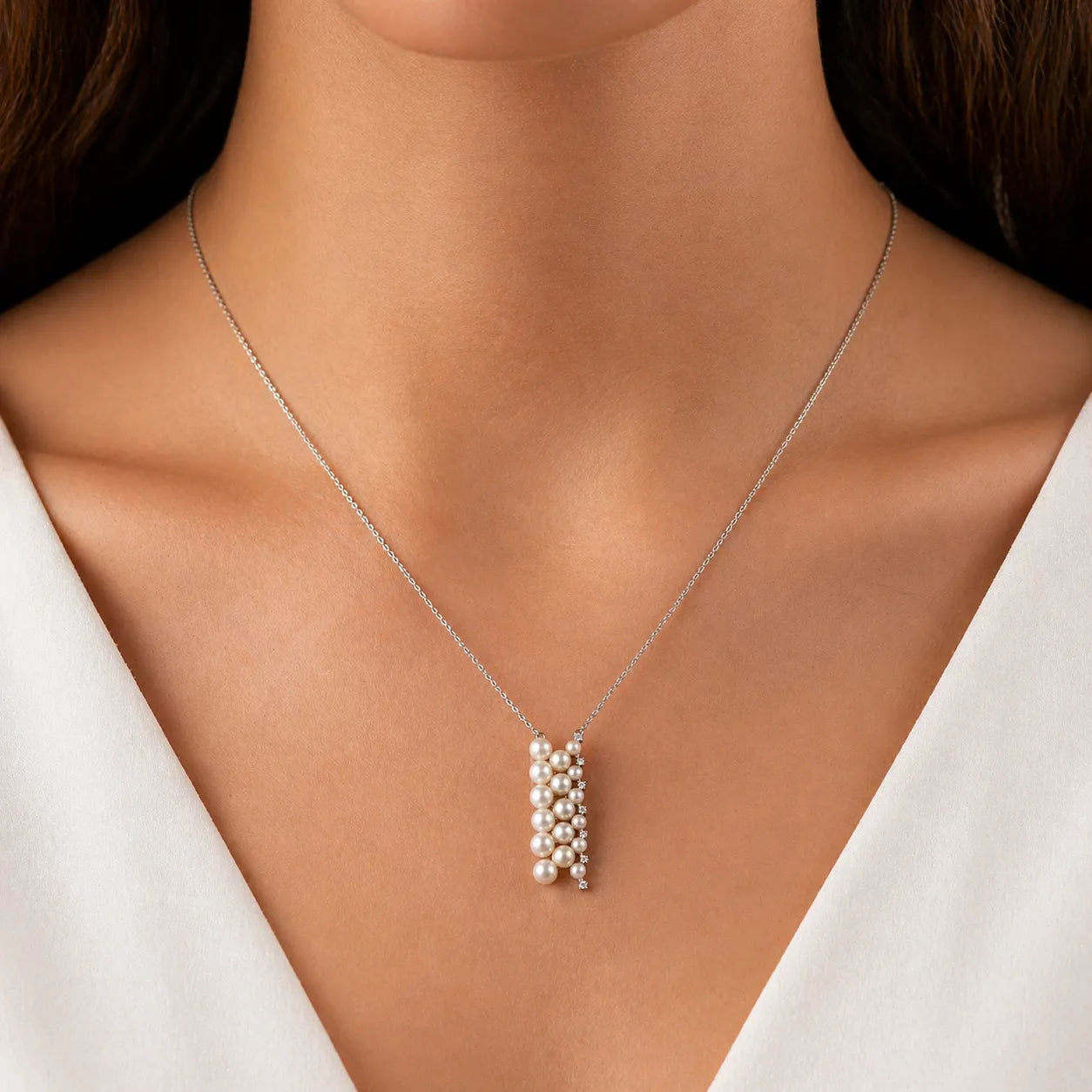 Seawater Cultured Akoya Pearl Pendant in Sterling Silver with Graduated Pearl Cluster Design