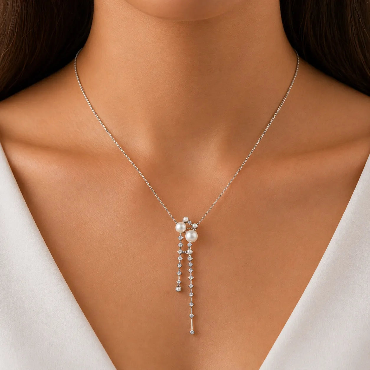 Seawater Akoya Pearl Pendant in Sterling Silver with Graceful Waterfall Design