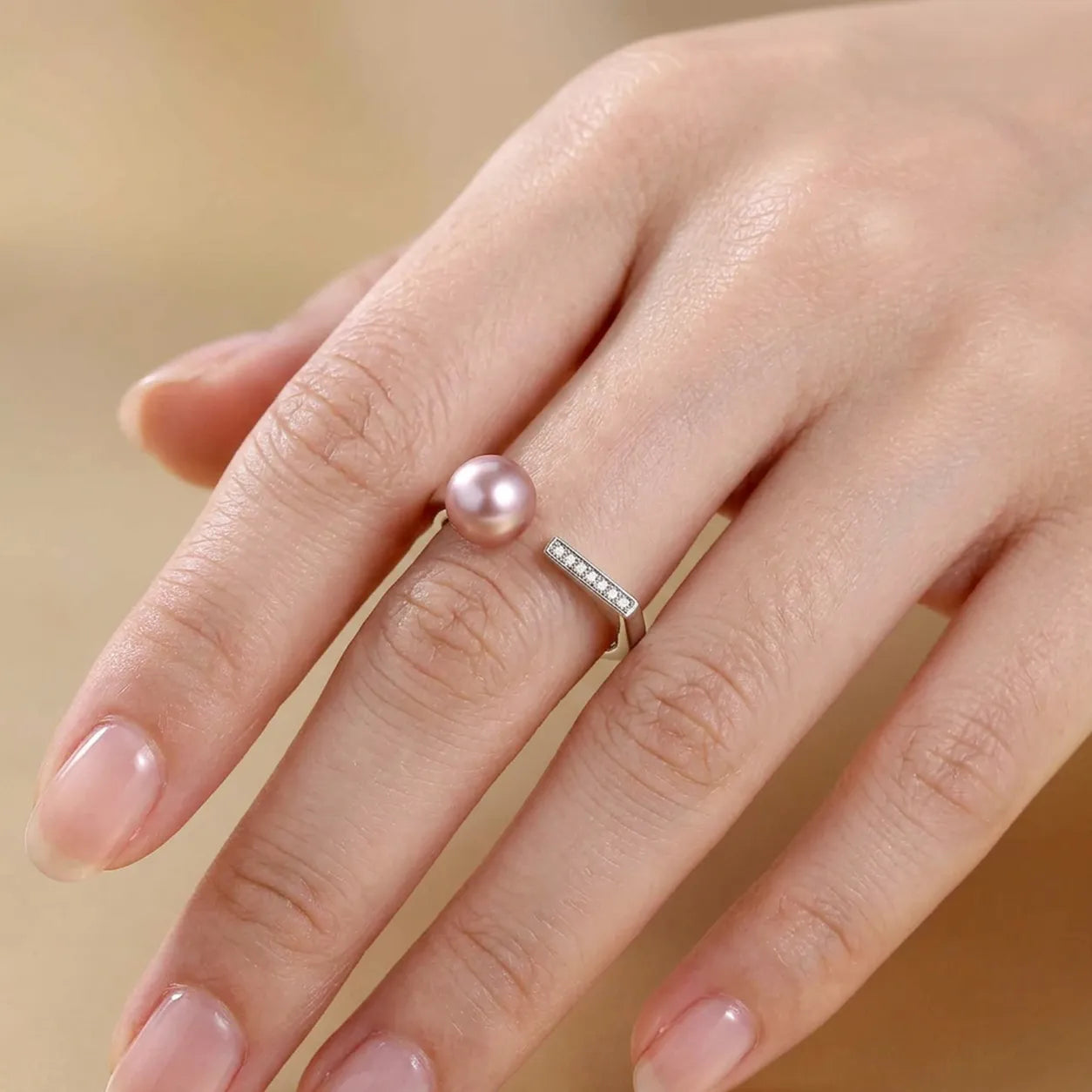 Sterling Silver Edison Pearl Ring with Dazzling Zircon Petals
