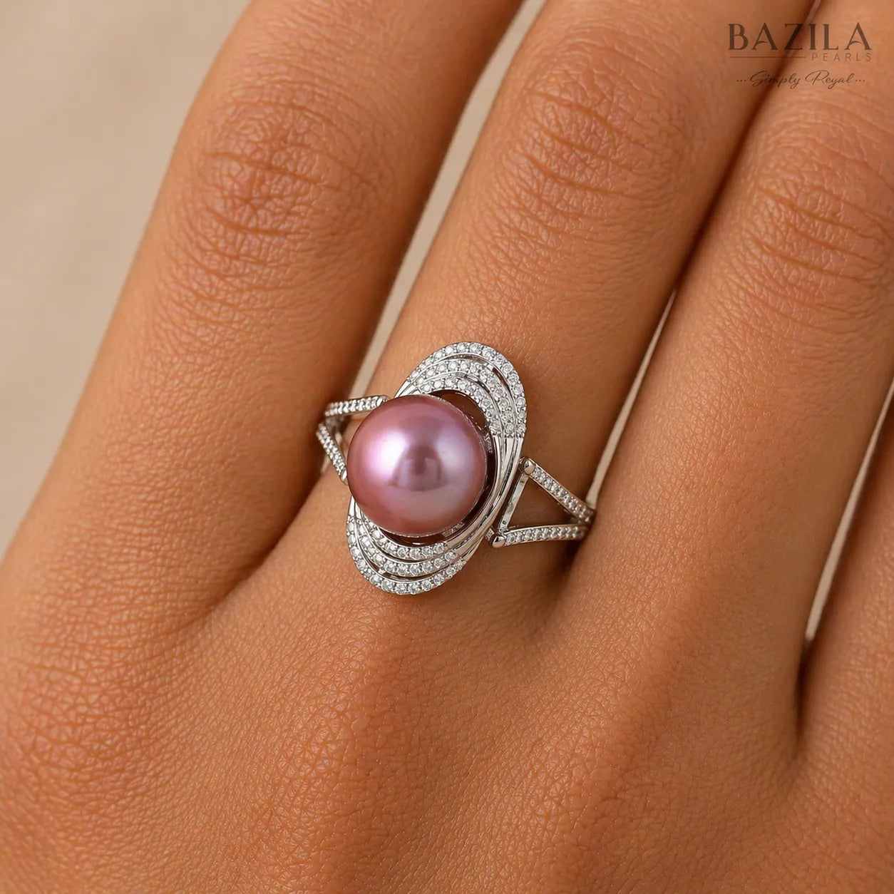 Freshwater Cultured Edison Pearl Silver Ring with Zircon Halo Detailing